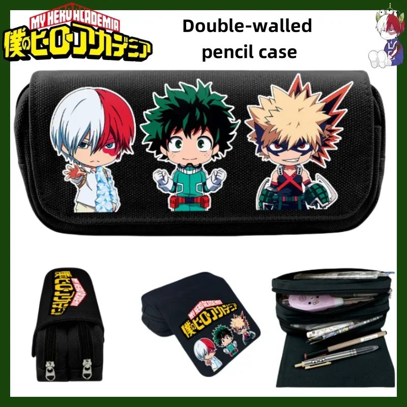 My Hero Academia Pencil Case Student Stationery Double-layered Pen Holder Painting Tools Storage Bag Large-capacity Holiday Gift