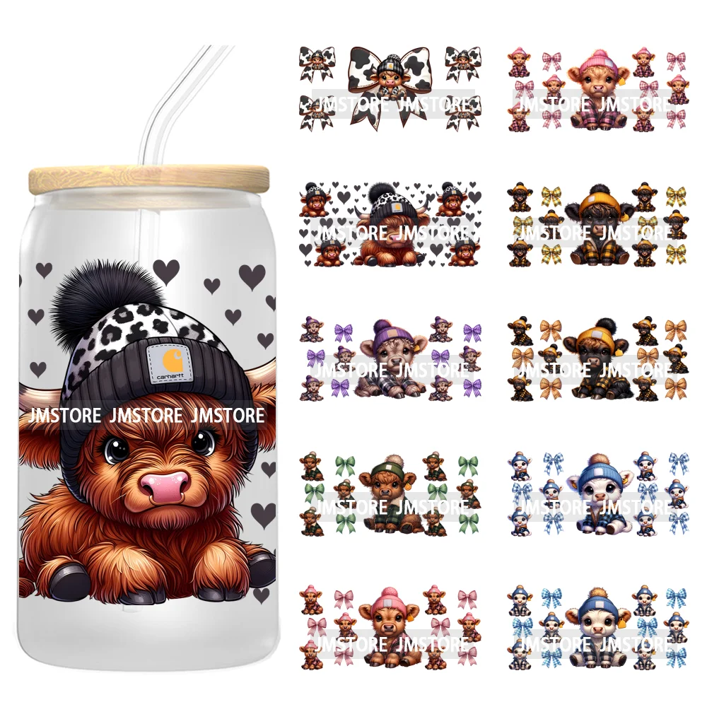 

Cute Highland Cow Farm Animal Western Coquette UV DTF Sticker For 16OZ Libbey Glass Cup Can Wrap Transfer Stickers Custom Labels