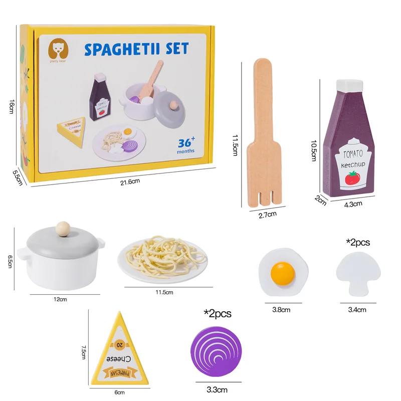 Kids Pretend Play Simulation Kitchen Toys Wooden Spaghetti Set Imitation Game Houseplay Food Play Toy for Girls Children