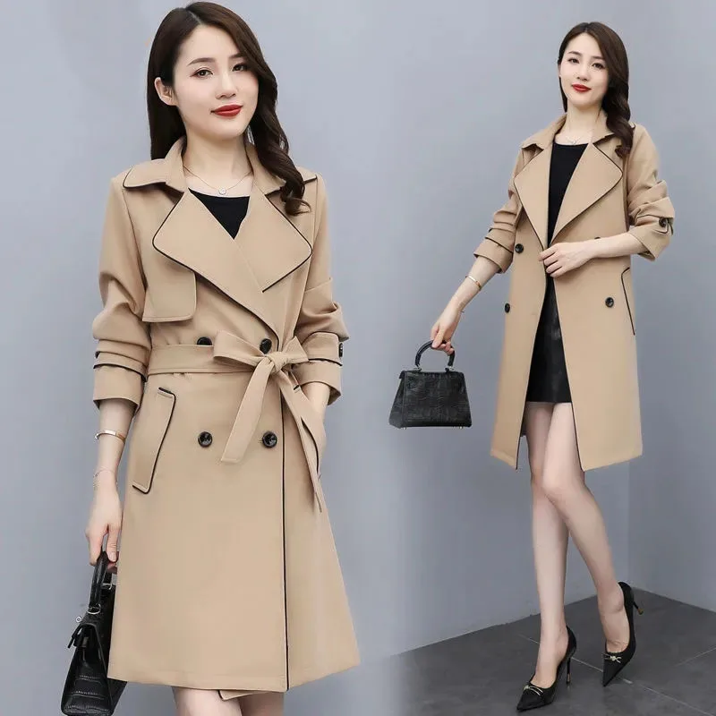 

Spring Autumn Female Medium Long Styles Trench Outwear High-end Lady Lace Up Lined Coat Women Large Size 4XL Windbreaker Jacket