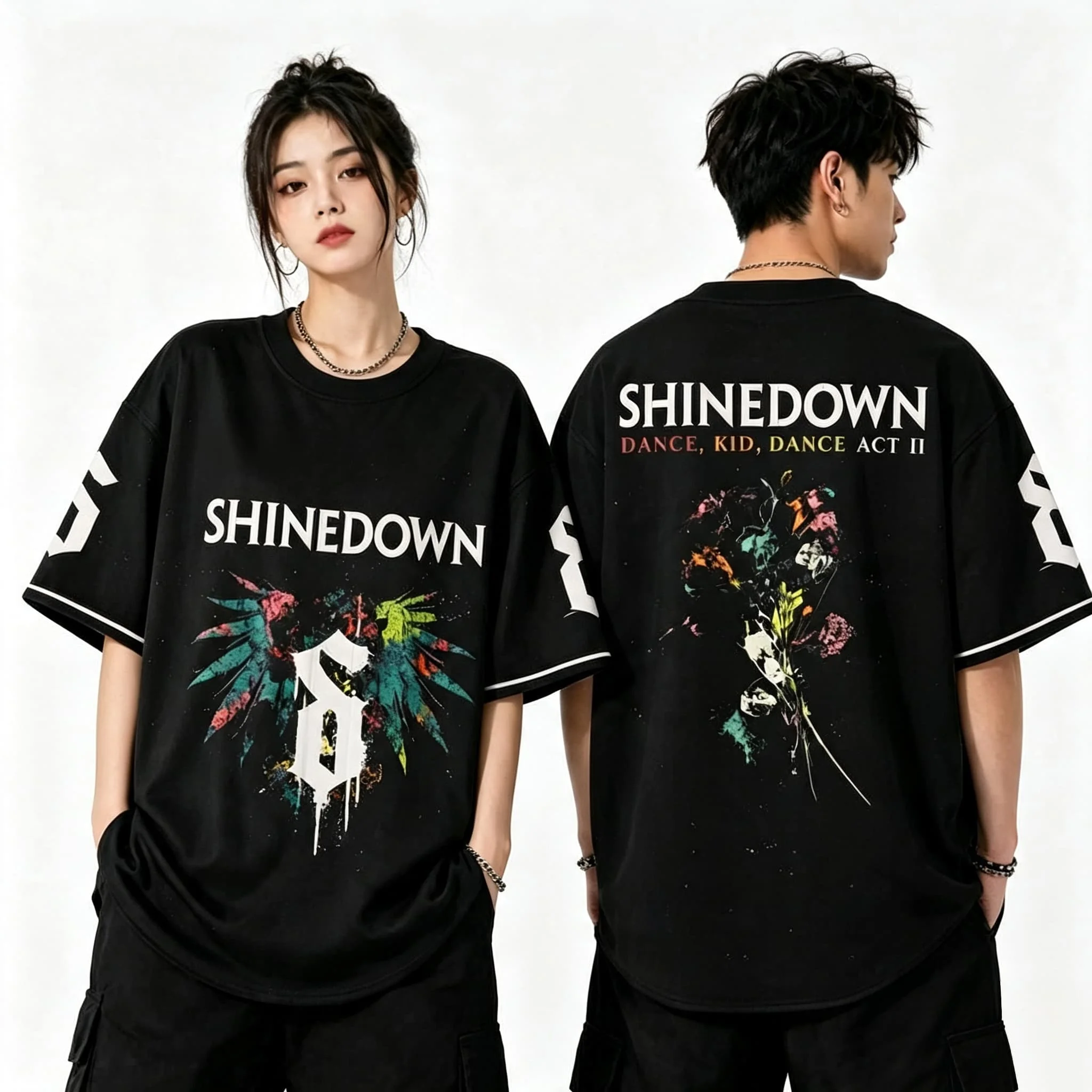 Shinedown Dance Kid Dance Act II T Shirt  Rock Band Short Sleeve Jersey Tee Oversized Black  Metal Music Top Family Matching