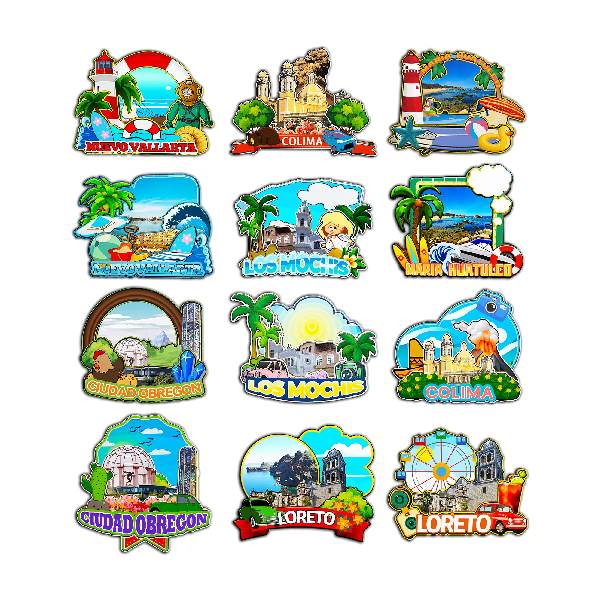 Imanes decorativos para Ciudad Obregon María Los Mochis Colima Loreto Huatulco Nuevo Ciudad de México Punto de referencia Recuerdos de viaje