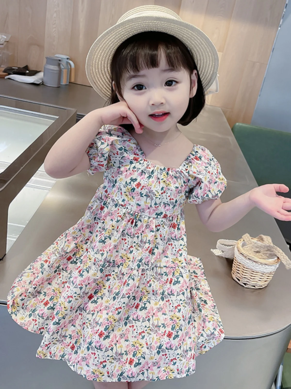 Meninas bolha sve dr bal ort sve floral princ saia bonito sle verão nova versão coreana roupas infantis