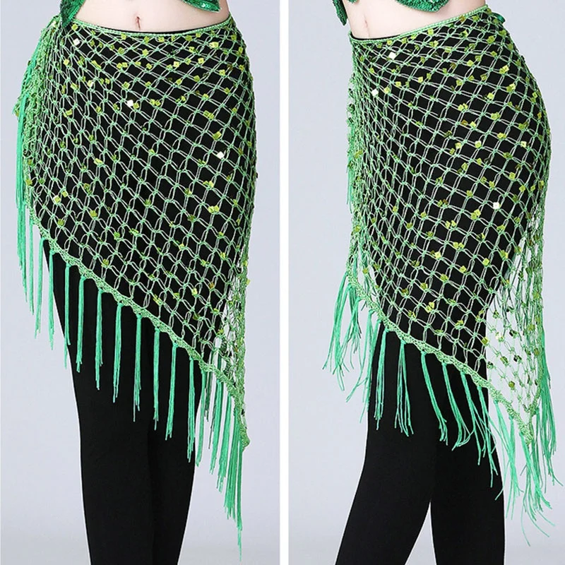 Women Shiny Tassel Korean Belly Dance Hip Scarf Stage Costume Fringe Waist Belt Rave Outfit Wrap Towel Lesson Wear Skirt Clothes