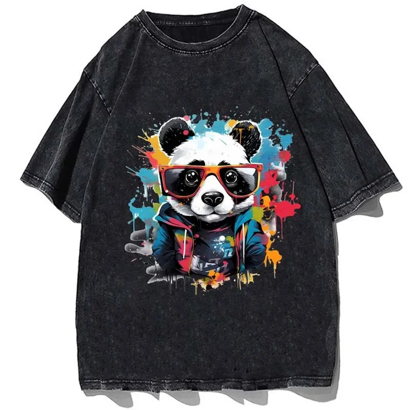 

Cool Panda Printed T Shirt Hip Hop Style Graphic Tshirt Summer O Neck Short Sleeve T-shirt Vintage Cotton Oversize Tees Tops