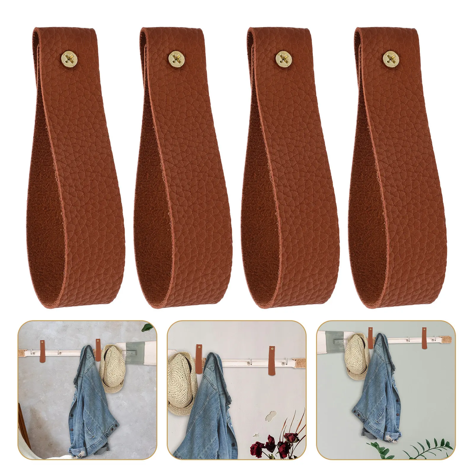 4Pcs Boho Style Wall Mounted Strap Hanger Space Saving Towel Rod Holder for Bathroom Kitchen Bedroom Decorative Hook
