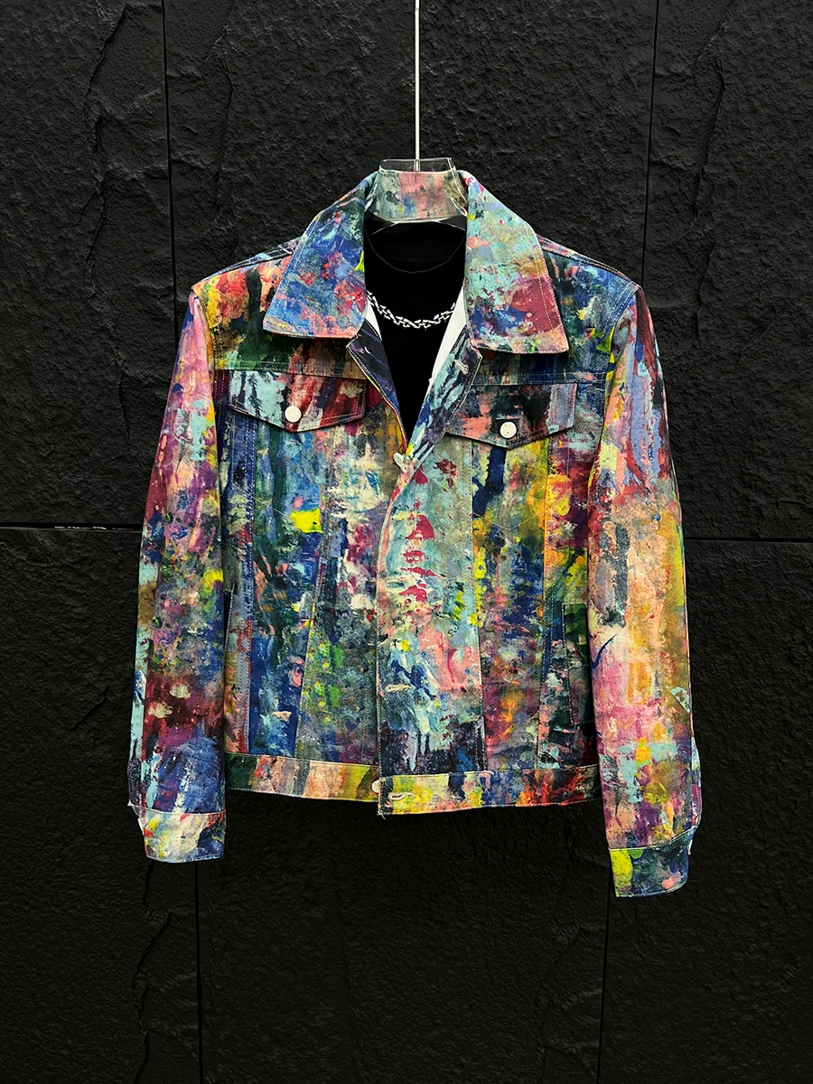 Spring and Autumn New Painting Graffiti Oil Painting Cowboy Jacket Men's Fashion Versatile Loose Casual Streetwear Jacket