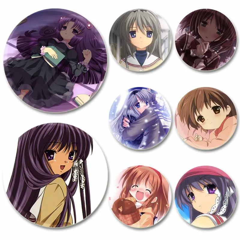 Round Anime Clannad Enamel Pins Black and White Handmade Brooch DIY Cartoon Cosplay Badge on Backpack Jewelry Accessories Gifts