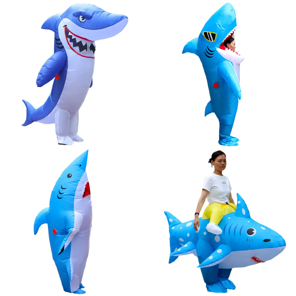 Neues aufblasbares blaues Hai-Kostüm für Erwachsene, Halloween, Anime-Cosplay-Kostüm, Seefisch, großer Mund, Reithai, Multi-Style-Maskottchen, ausgefallen