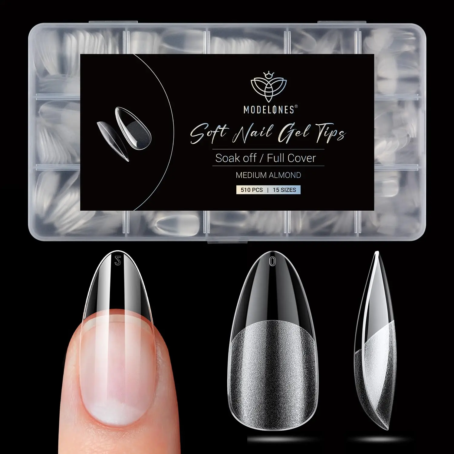 

Модельные накладные ногти Modelones Medium Round Oval - 510 шт. Гелевые типсы предварительно сформированные, полуматовые, с полным покрытием, прозрачные, акриловые, для гель-лака.