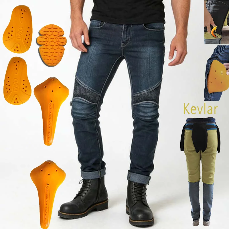 

Kevlar Motorcycle Jeans Men Motocross Aramid Wear Resistant Protective Cycling Pants Sports Racing Riding Gear Spring Autumn Mot