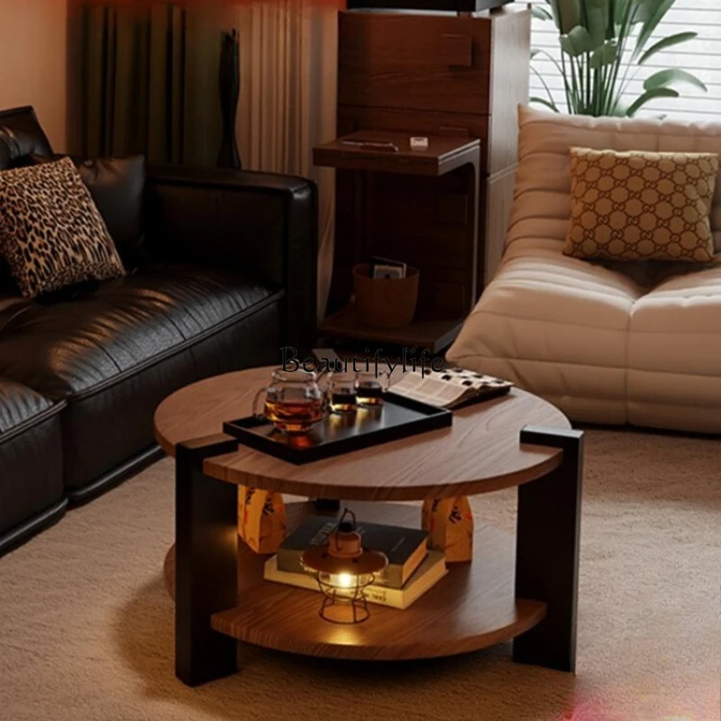 

Solid wood round coffee table small apartment living room household simple tea table medium