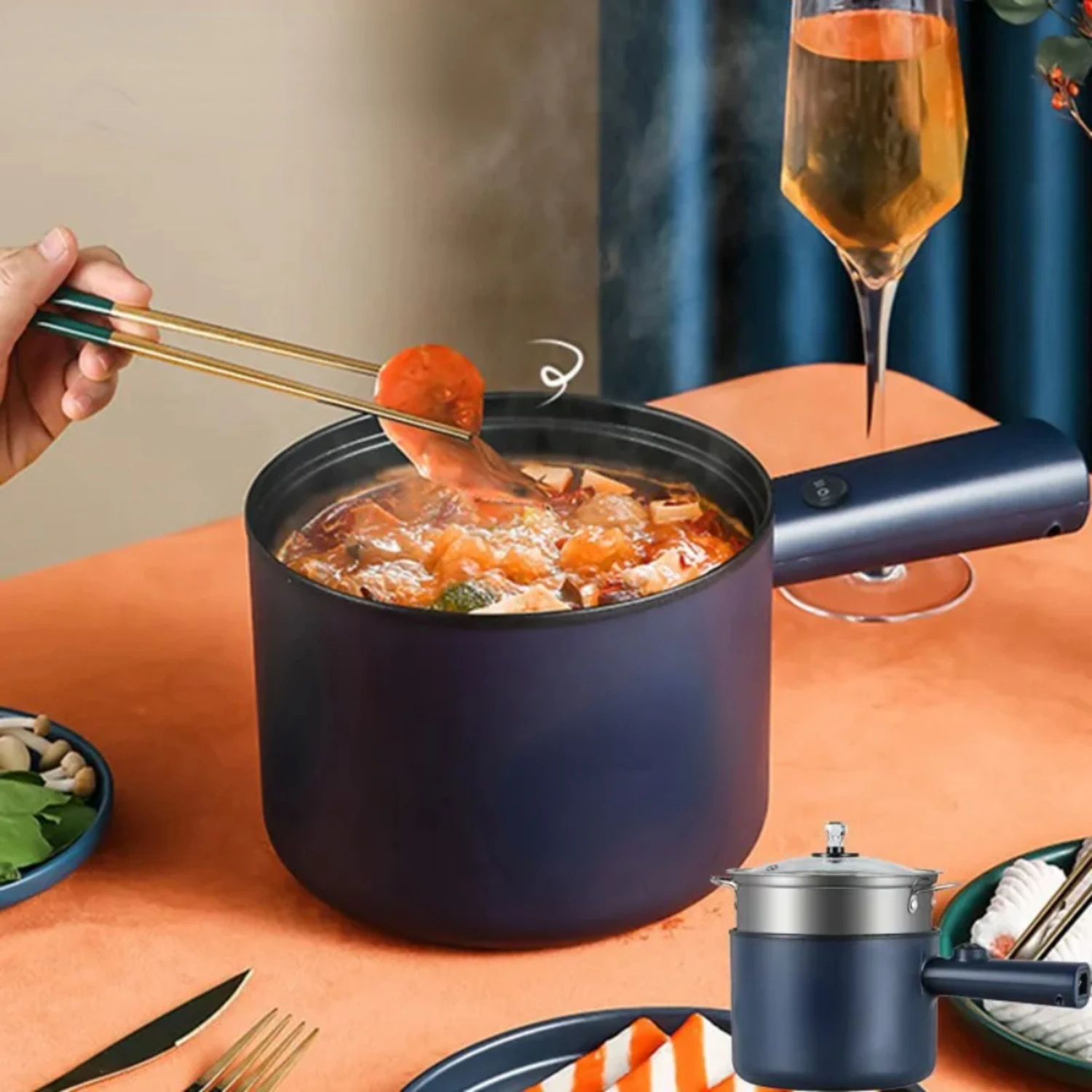 220V Multifunctionele Fornuis Huishoudelijke Enkele/Dubbele Laag Hot Pot Rijstkoker Studentenslaapzaal Mini Non-stick pan Potten