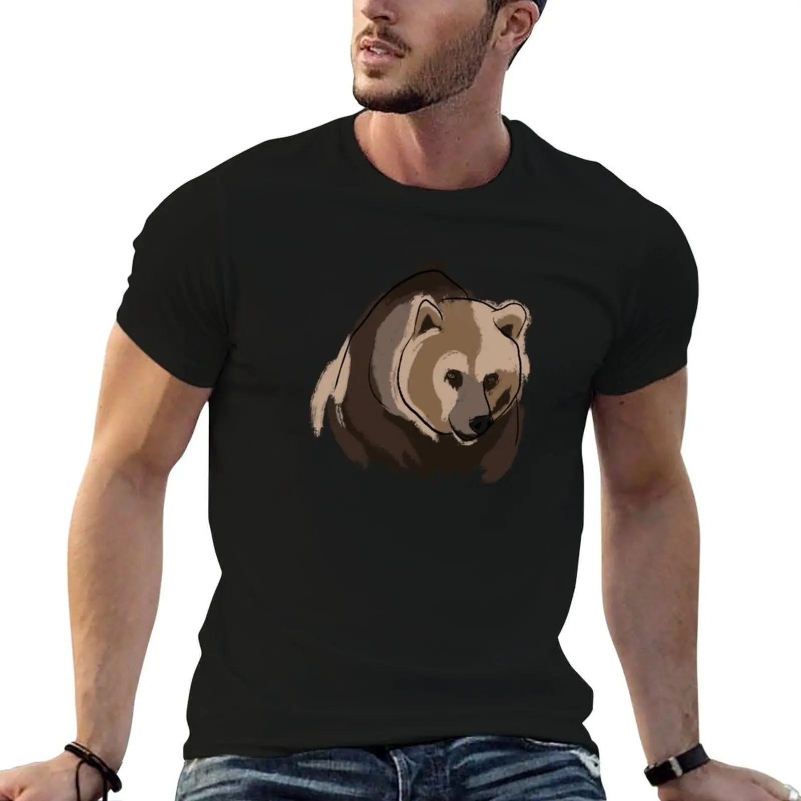 Scary Grizzly Bear T-Shirt Big Size Loose Fit Tee Shirt