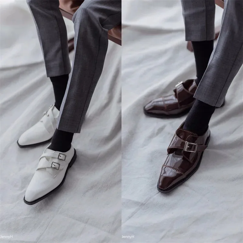 

BJD Doll Shoes ID75 Boys Glossy Leather White Brown Handsome Square Buckle Pointy Toe Lace-up Shoes Work Toys Doll Accessories