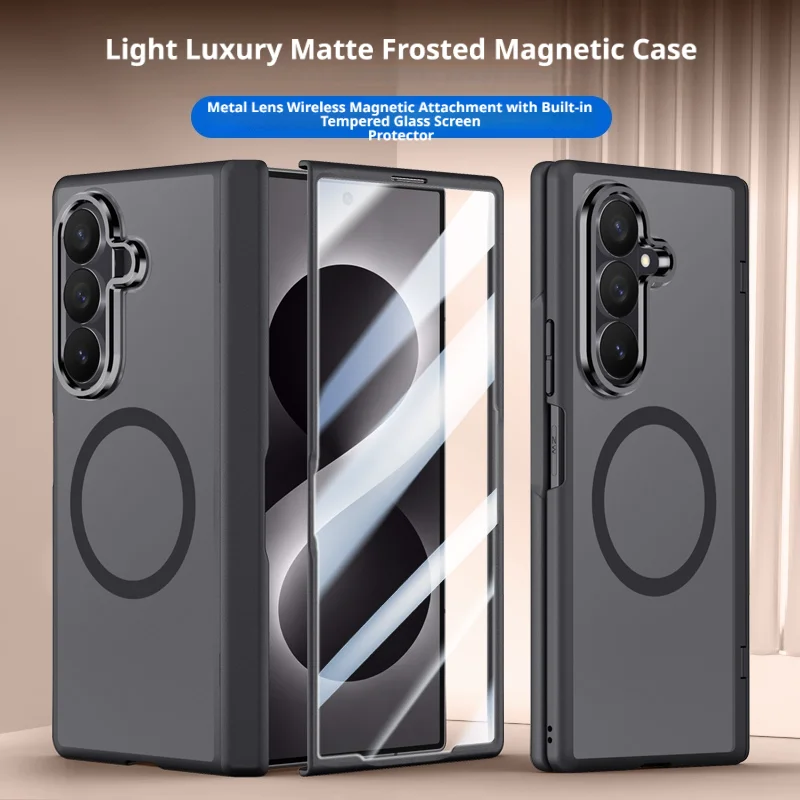 Luxury Matte Finish Magnetic Case For Samsung Galaxy Z Fold 8 7 Fold8 Fold7 HD Screen Matal Lens Protector Hard Cover