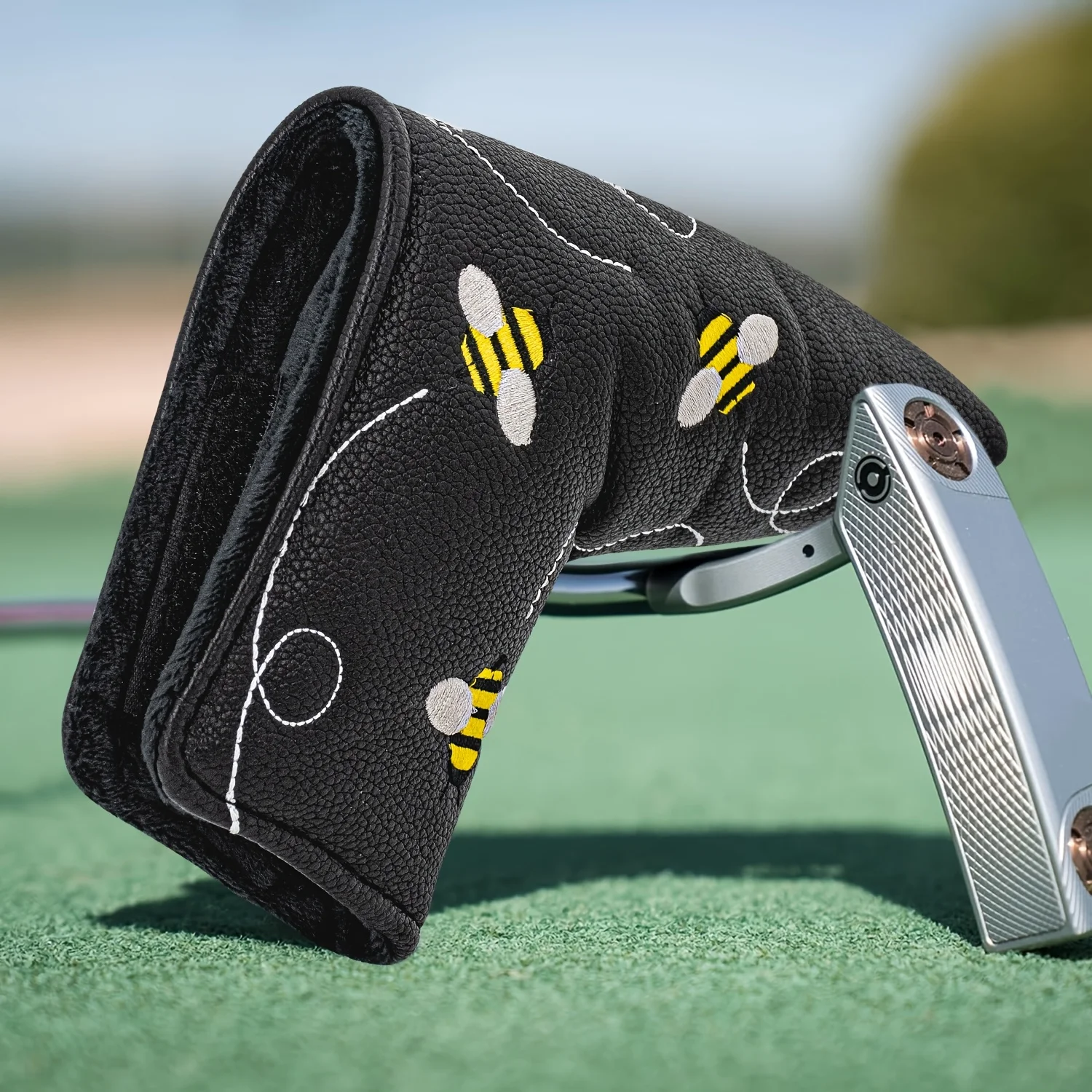 Little Bee Style And Crossbones Golf Putter Cover - Premium Blade Headcover with Soft Lining, Closure - Durable Golf Club image 3