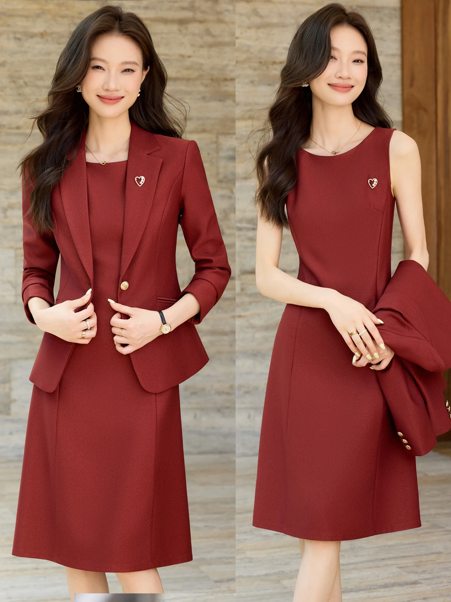 

Винно-красный женский укороченный жакет для офиса, весна-осень, премиум-класс, без рукавов, для ношения под платье, профессиональный комплект