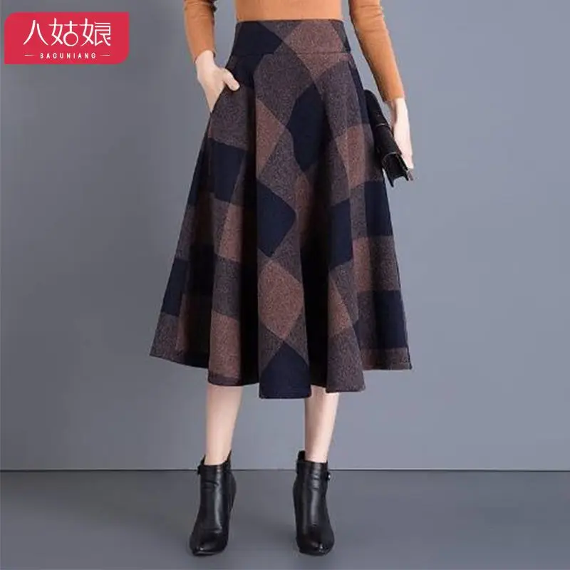 Winter New Mid Length Dress Plus Plus Size Women's Woolen Fabric Winter A-line Autumn Winter Mid Length Skirt Women's Winter