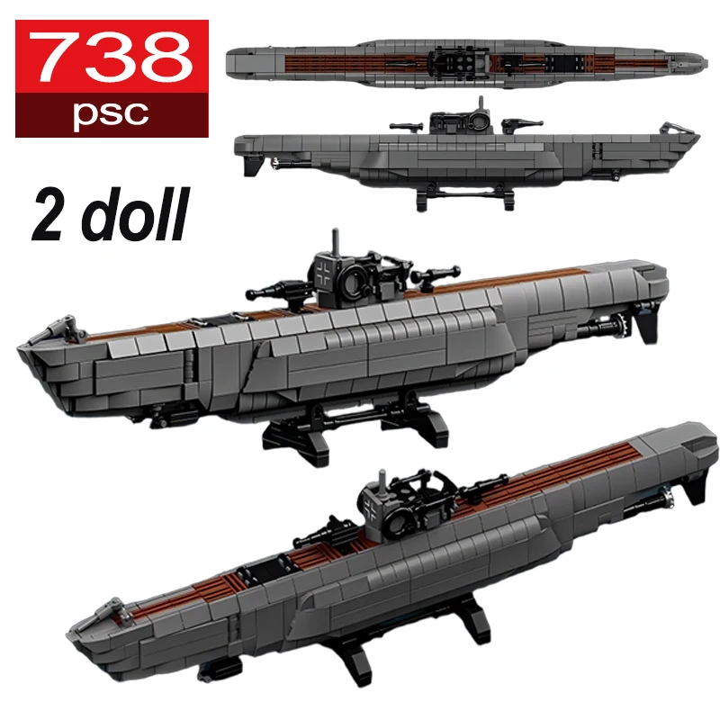 

738 Pcs WW2 German U-type Submarine Building Blocks Military Affairs Aircraft Carrier Cruiser Nuclear Submarine Toy Gifts