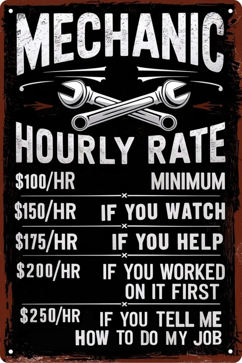 Mechanic Gifts For Men Garage Decor Mechanic Accessories Mechanic Decor Mechanic Hourly Rate Reproduction Metal Tin Sign Me sign