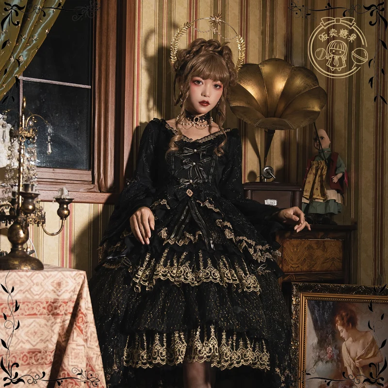 

Black Swan Dream Original lolita Lolita Dress Women's Dark tie Gothic retro court bow Lolita Princess dress