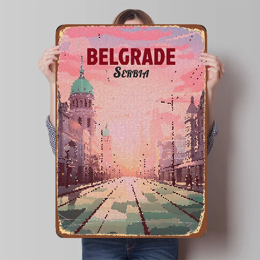 Belgrade Serbia Cityscape Iron Painting Vintage Architecture Wall Art Decor Living Room Decoration
