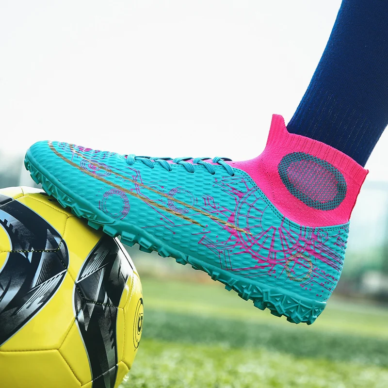 Zapatos de fútbol al aire libre para hombres, tacos de fútbol de Turf de tobillo de alta calidad, calzado deportivo de entrenamiento de hierba de