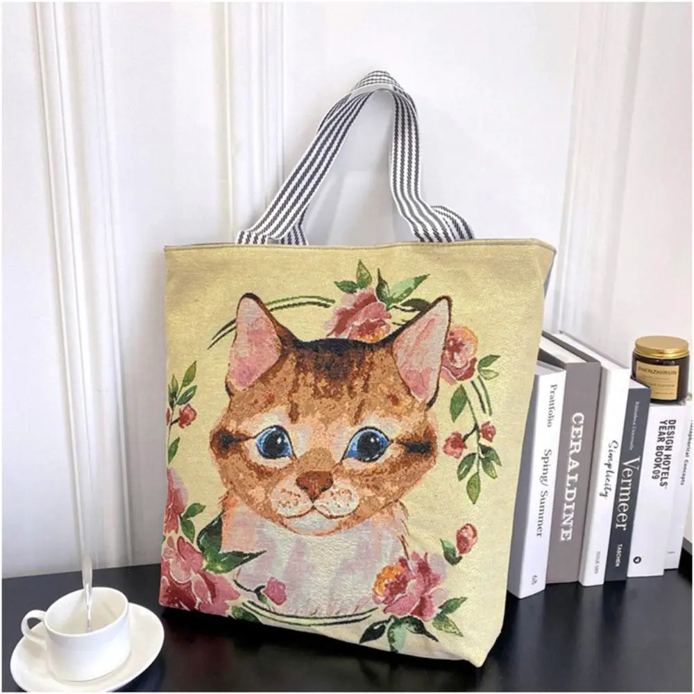 Bolso de mano con bordado de estilo étnico, bolsa de tela de gran capacidad para perro, gato, conejo, bolso de hombro de lona para animales, bolsa de almacenamiento