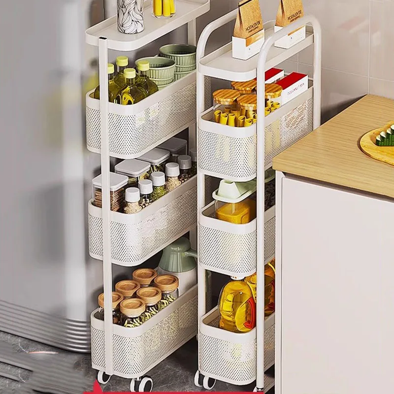 Steel Storage Trolley Kitchen Floor Rack Narrow Small Trolley Kitchen Cmobile Wheel Arrito Organizador Con Ruedas Furniture