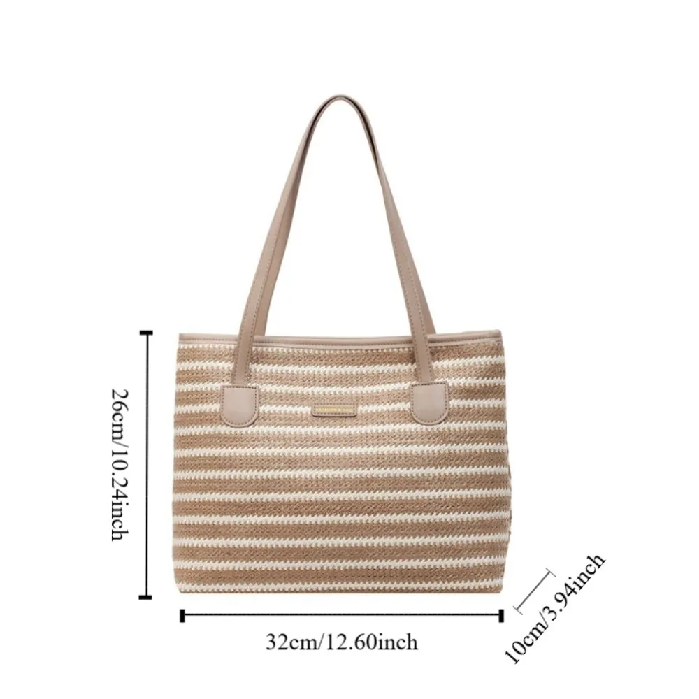 

Hollow Out Straw Woven Bag Parent Shoulder Bag Beach Handbag Bohemian Beach Bag Bucket Bag Large Capacity Strip Shoulder Bag
