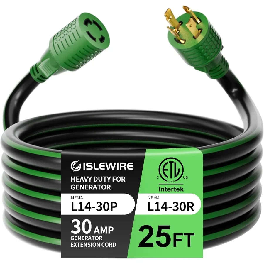 Cable generador de extensión de 4 clavijas, 30 amperios, 25 pies, NEMA L1430P L1430R, 125 250 voltios, hasta 7500 vatios, calibre 10, SJTW Twist Lock Power Co