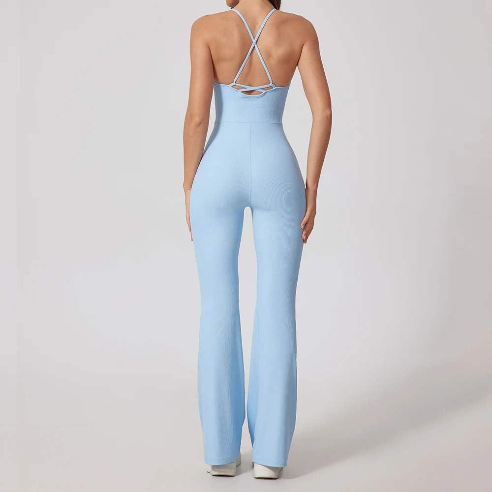 

Женский цельный комбинезон для йоги, спортивный костюм для тренировок, расклешенные брюки, комбинезон для йоги и тенниса, женский фитнес-комбинезон