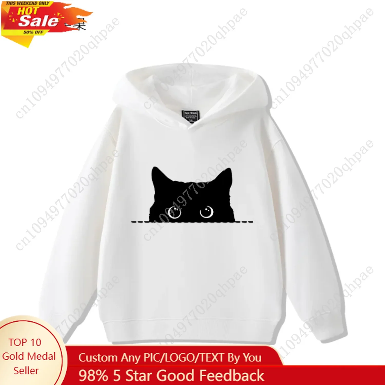 

Fashion Simple Cat Print Boys Girls Casual Cute Sweatshirt Children's Autumn and Winter Comfortable Warm Hooded Sweatshirt