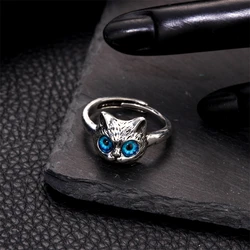 Vintage Cat Face Open Ring for Women Men Gothic Punk Adjustable Finger Knuckle Ring Animal Ring Party Friendship Jewelry Gift