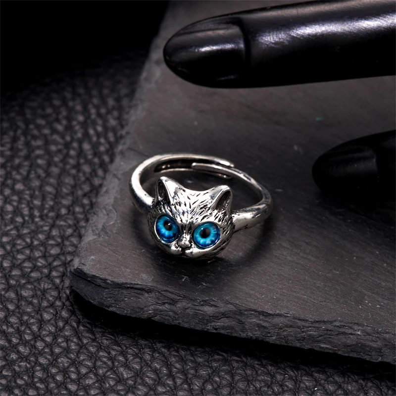 Vintage Cat Face Open Ring for Women Men Gothic Punk Adjustable Finger Knuckle Ring Animal Ring Party Friendship Jewelry Gift