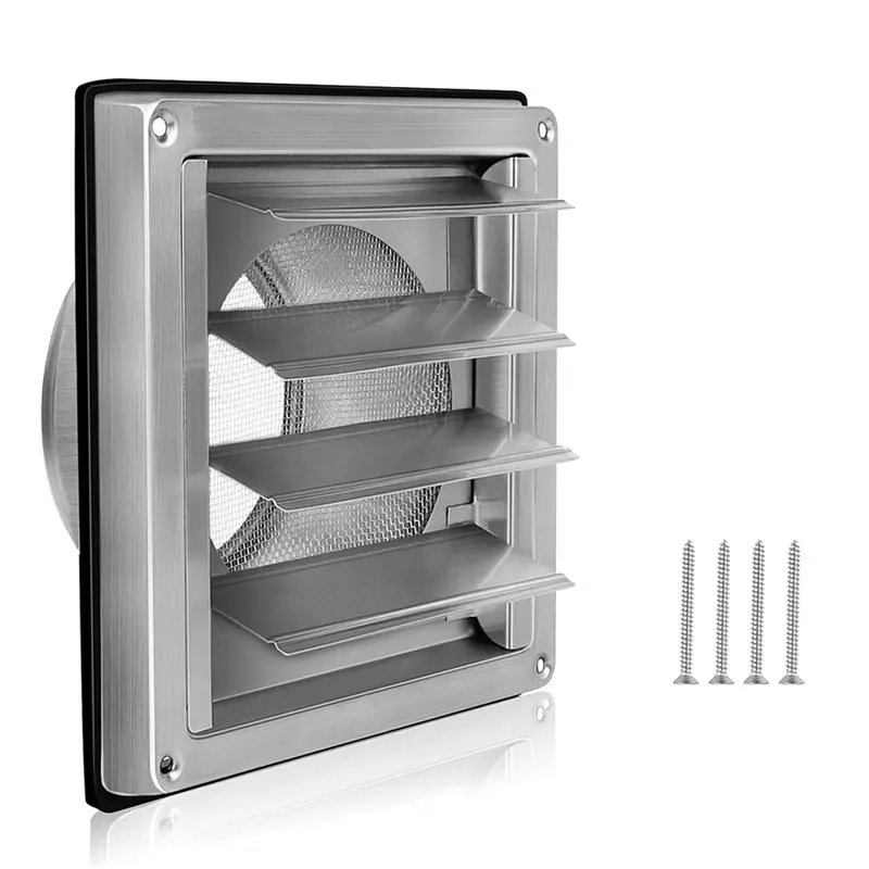 AB42-4X Ventilation Grille 150Mm Stainless Steel Air Vents Cover, Louvered Grille Cover Vent Flat Ducting Air Vent Wall Inlet