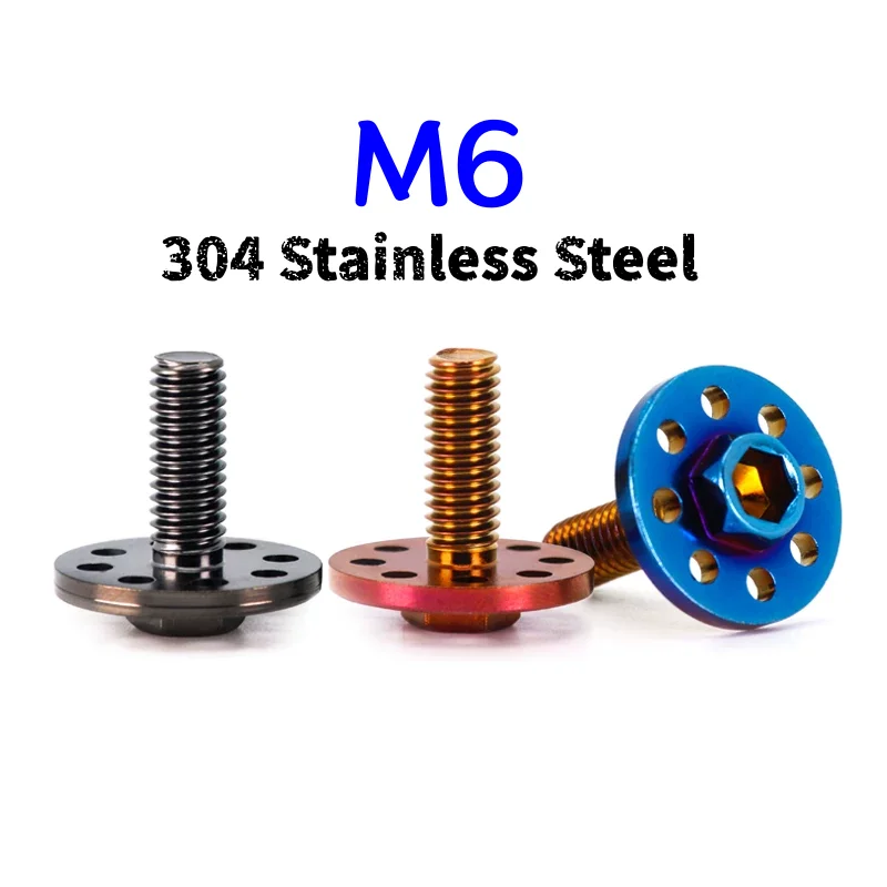 304 Stainless Steel M6 Hex Slot Flange Screw Motorcycle/Electric Vehicle Assembly Accessories DIY License Plate Fixing Screws