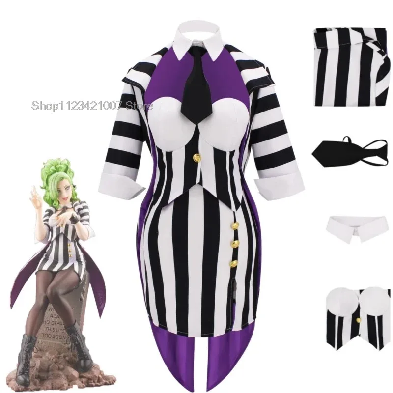 

Beetle Michael Keaton Cosplay Costume Dress Black and White Striped Uniform Women Wedding Outfit Halloween Carnival Suit