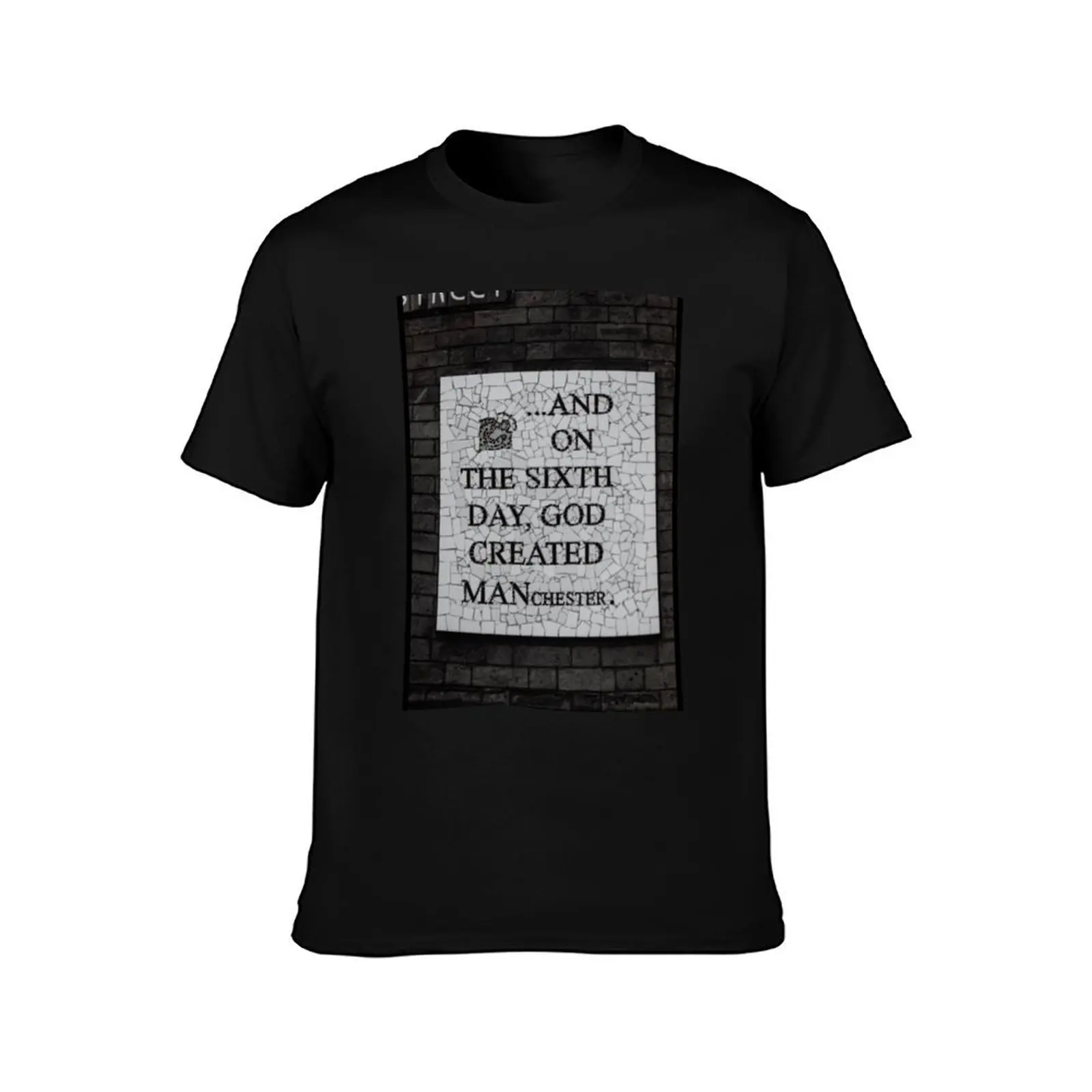 Original On the Sixth Day Manchester Mural T-Shirt Work Duty Casual T-Shirt