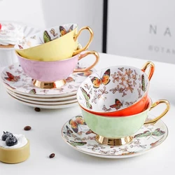 220ML, Fine Bone china Tea Cup Set With Saucer, Colorful Butterfly Design Tasse a cafe Ceramic cup, Espresso Coffee cup saucer.