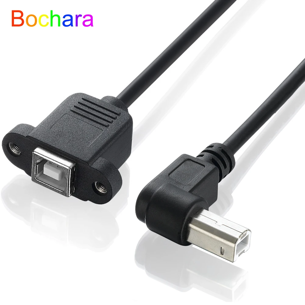 Bochara 90degree USB 2.0 Type B Male to Female Printer Extension Cable With Panel Mount Screw Hole 30cm 50cm 100cm