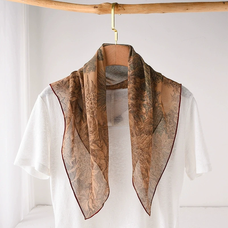 Schal aus 100 % reiner Seide, Damen-Hals-Haarband, Foulard, quadratisches Seiden-Halstuch, Schal, Bandana, 67 x 67 cm