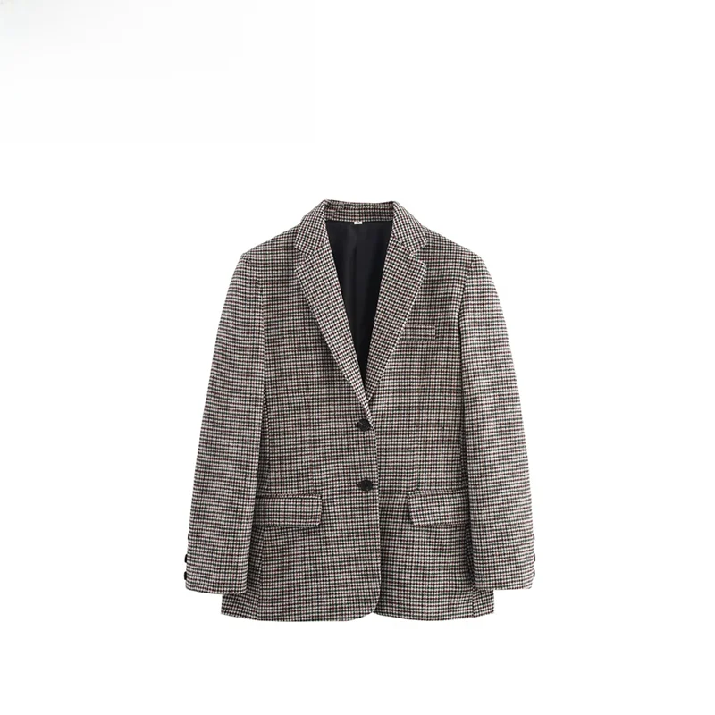 

Fall Faion Ele Универсальный простой клетчатый костюм Jaet, женский костюм премиум-класса из полиэстера, длинный свеч, подходит для поездок на работу