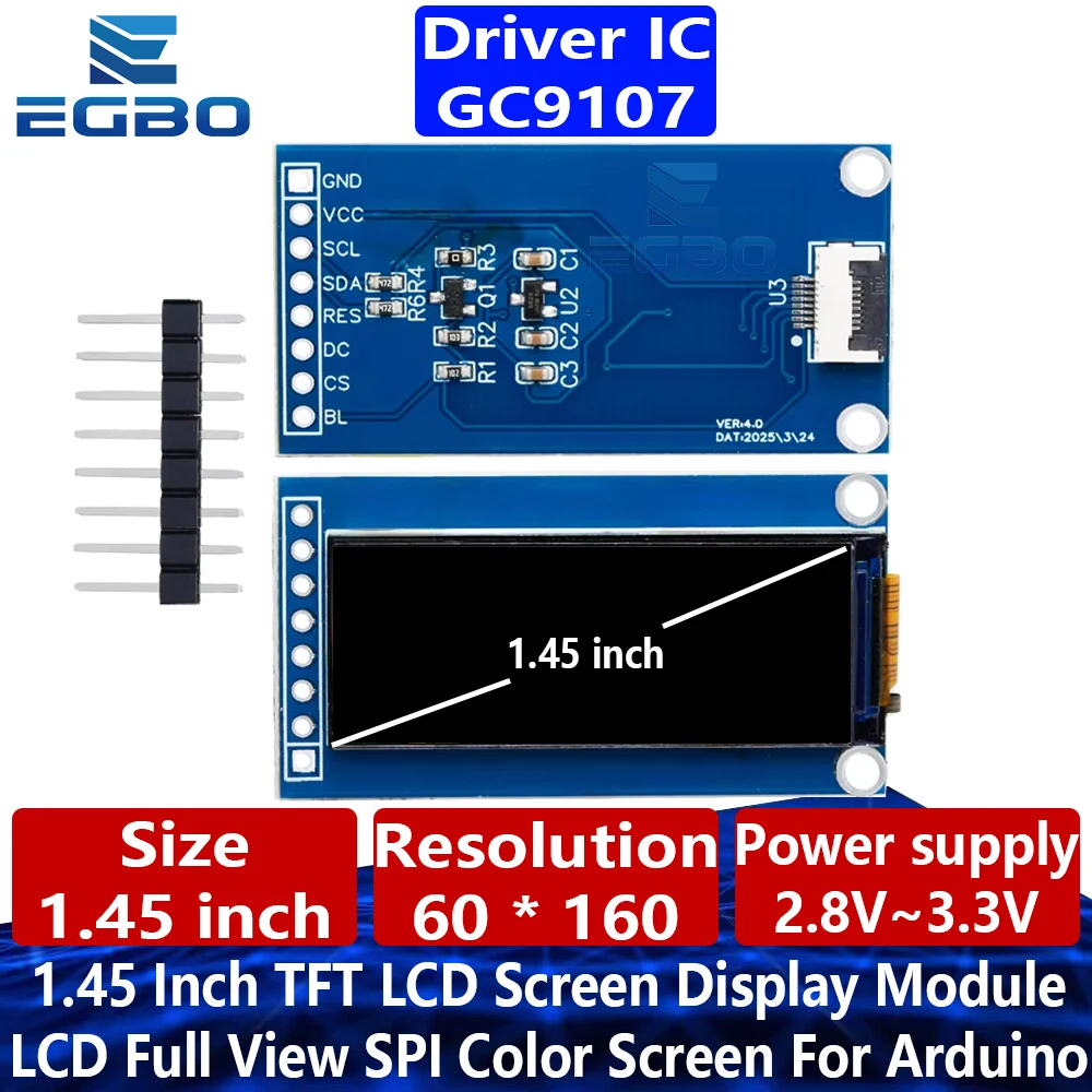 1 ~ 3 Buah Modul LCD TFT 1,45 Inci (Driver GC9107): Layar Tampilan Penuh Kecil 60×160 – Layar Warna SPI untuk Arduino