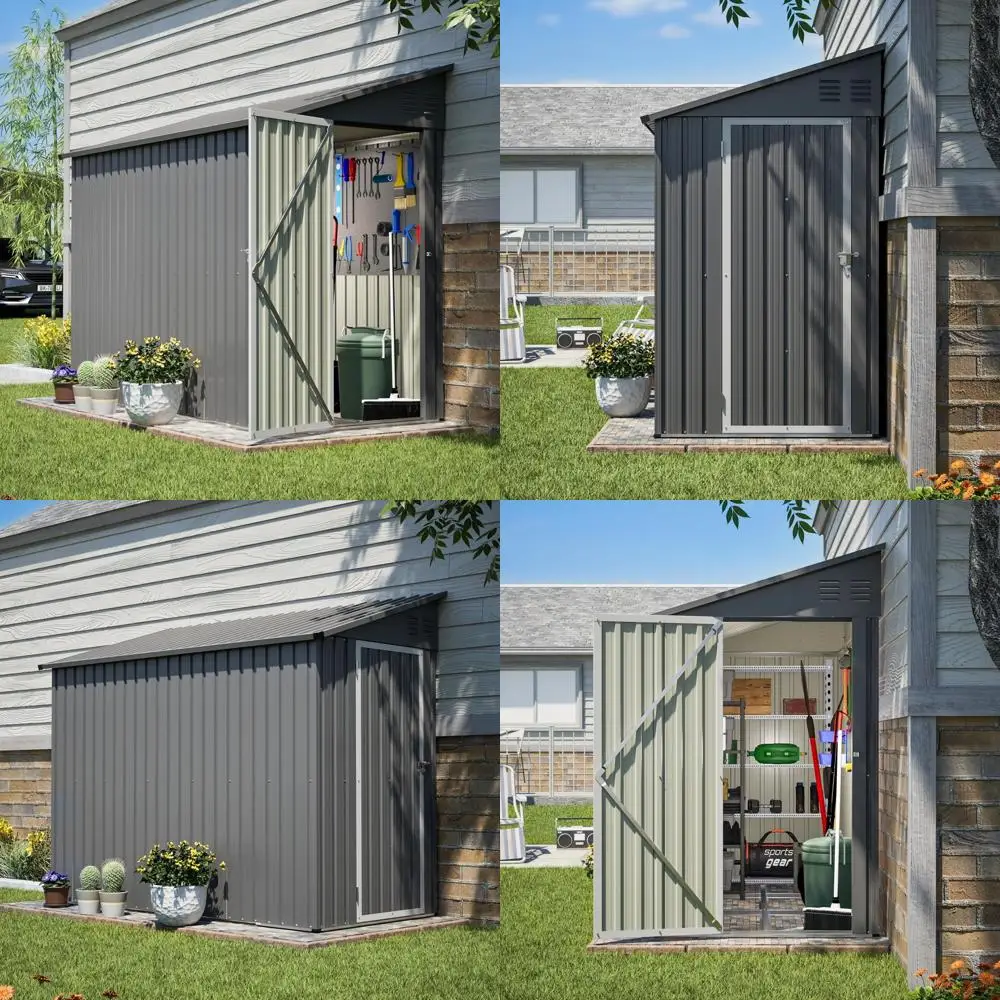 

Металлический навес размером 4x8 футов с напольной рамой, двусторонней установкой и устойчивым к атмосферным воздействиям садовым хранилищем