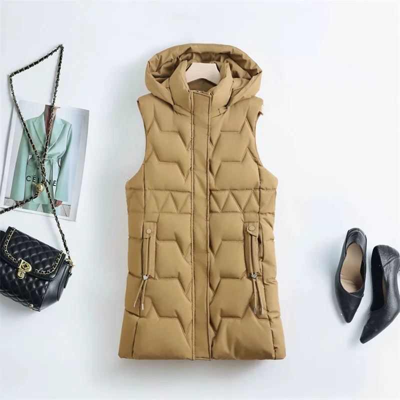 

Women Down Cotton Vest 2025Autumn Winter Fashion New Sleeveless All-Match Warm Lady Mid Long Waistcoat Comfortable Ladies Jacket