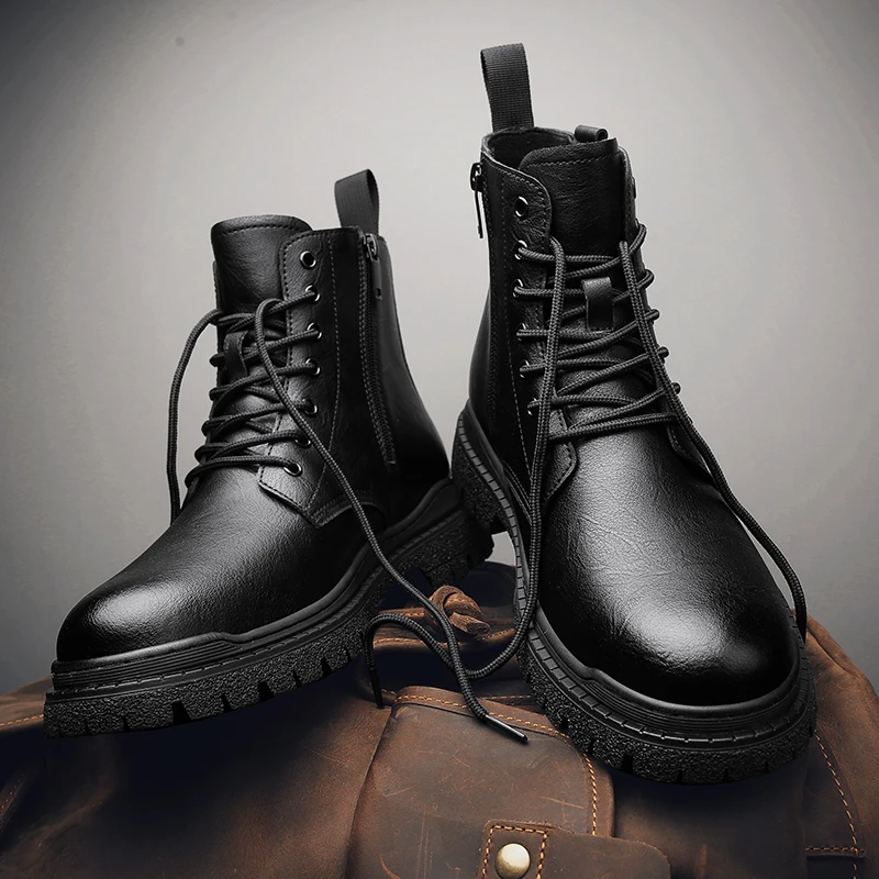 

2025 New Men's Big Yellow Boots Durable Anti - Skid Sole High - Top Chunky Sole Winter Fleece Lined British Work Boots Motorcycl