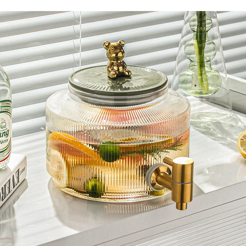 

Glass Kettle with Pump Family Party Cocktail Fruit Juice Drink Bucket Ice Large Capacity Household Kitchen Drinking Set