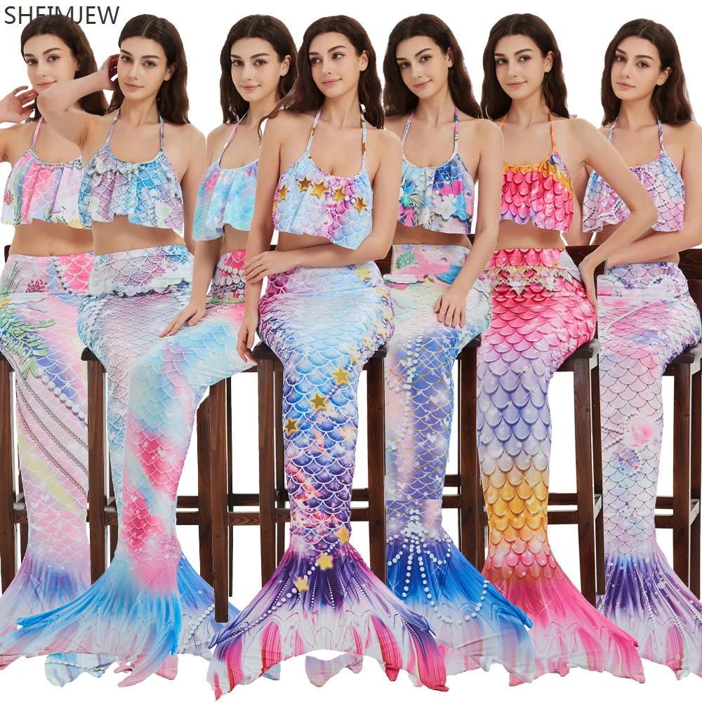 

2024 Summer Adult Mermaid Swimsuit Mermaid Tube Top Fish Tail Princess Dress Carnival Party Stage Performance Parent-child Sets